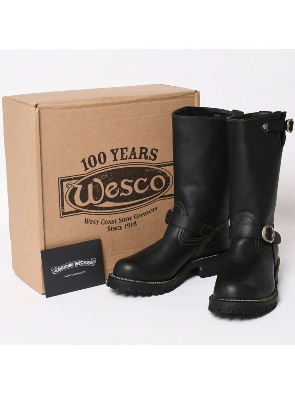 Chrome Hearts Wesco Boss Gunslinger Leather Engineer Boots Cowhide 925 Sterling